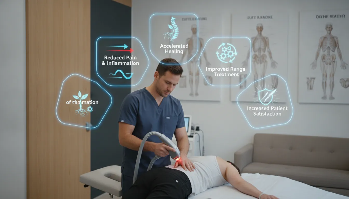 Chiropractor applying laser therapy to a patient's back for pain relief.