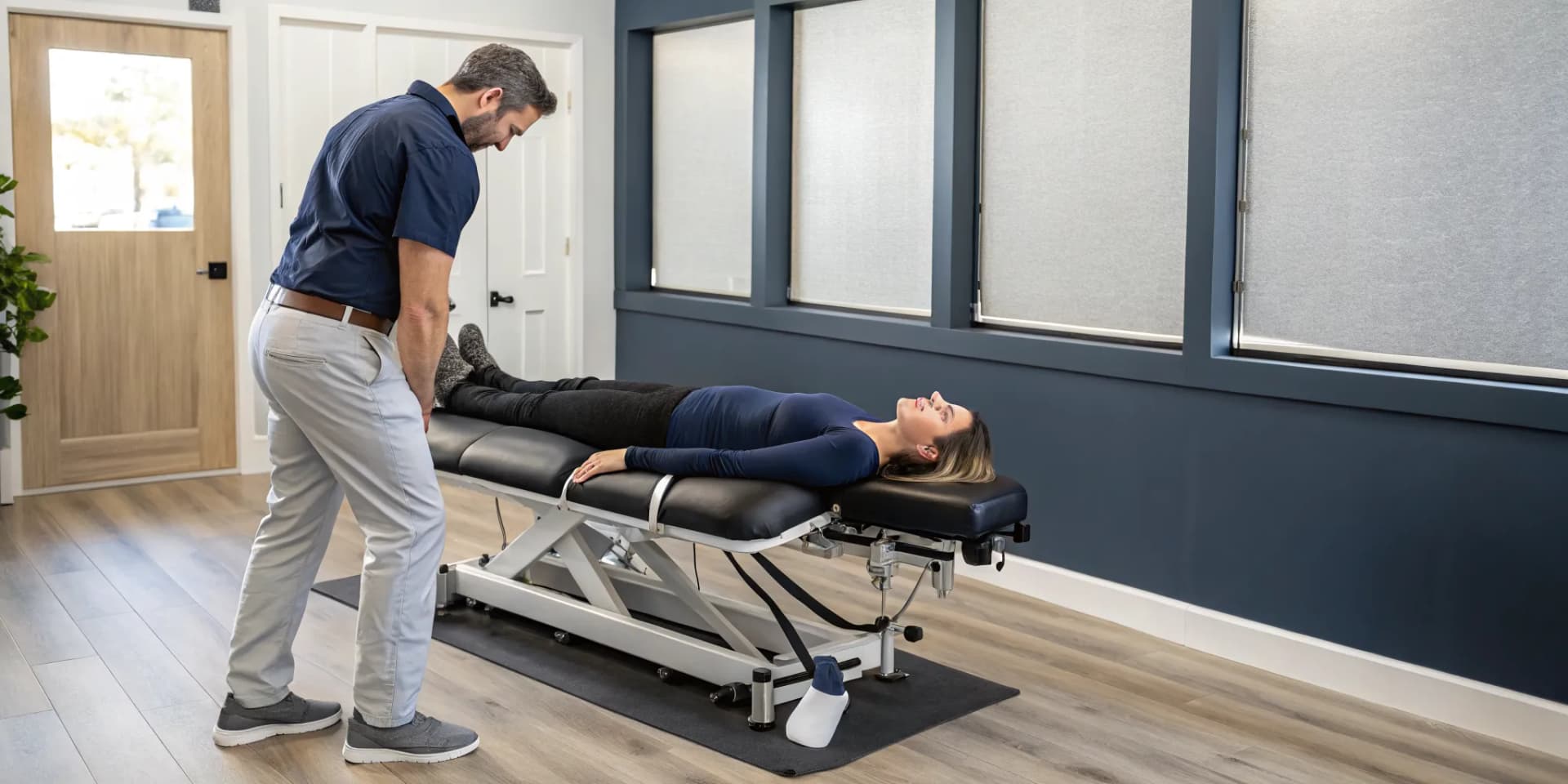 Chiropractor applying advanced spinal decompression training techniques on a patient.