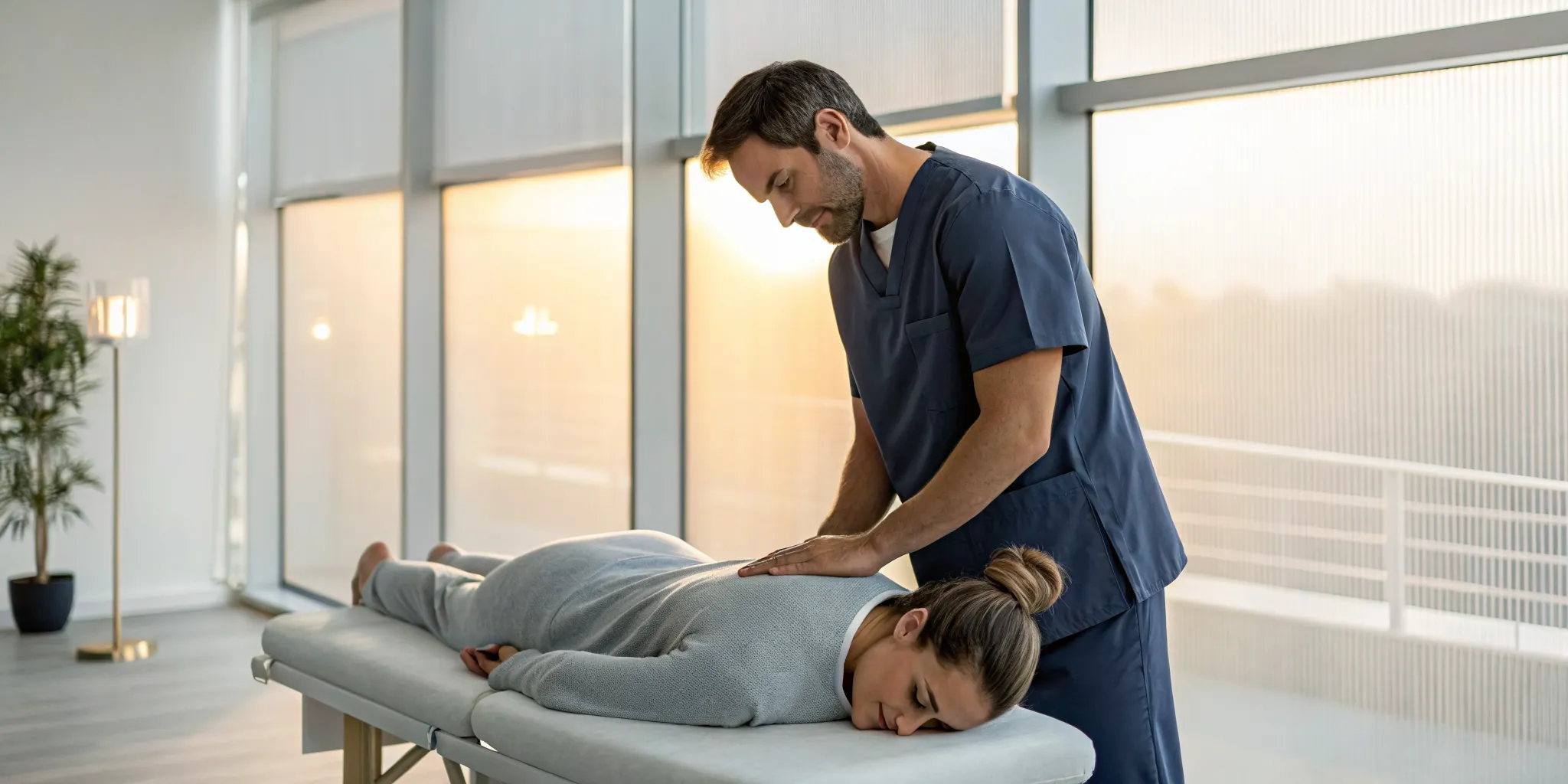 Woman receiving chiropractic care for sleep improvement with a spinal adjustment.