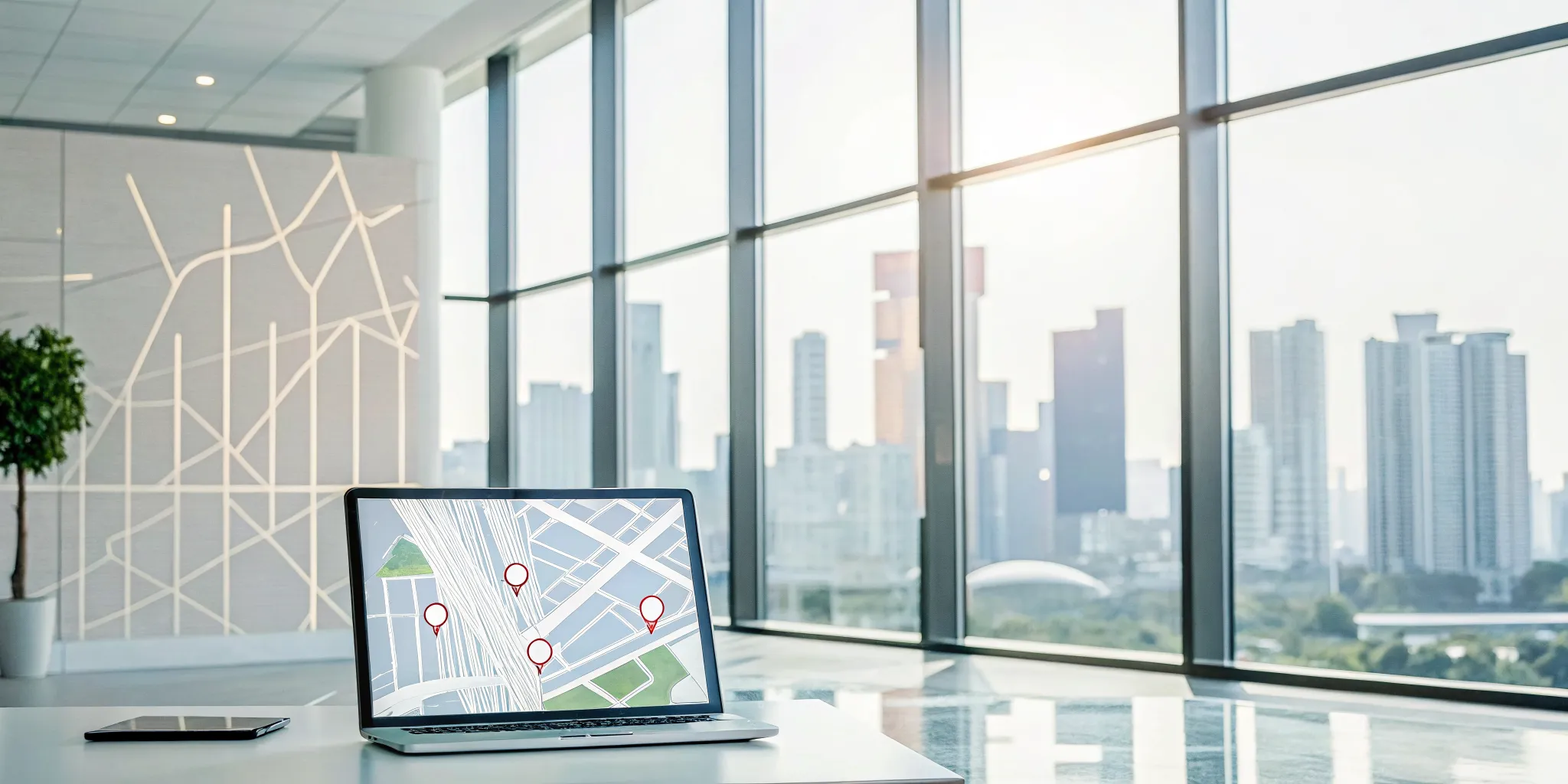 Chiropractic practice management software on a laptop showing multiple clinic locations on a map.