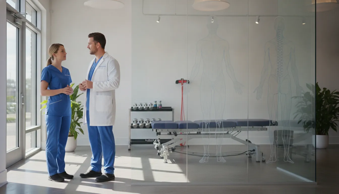 Chiropractors reviewing investment plans in a modern clinic