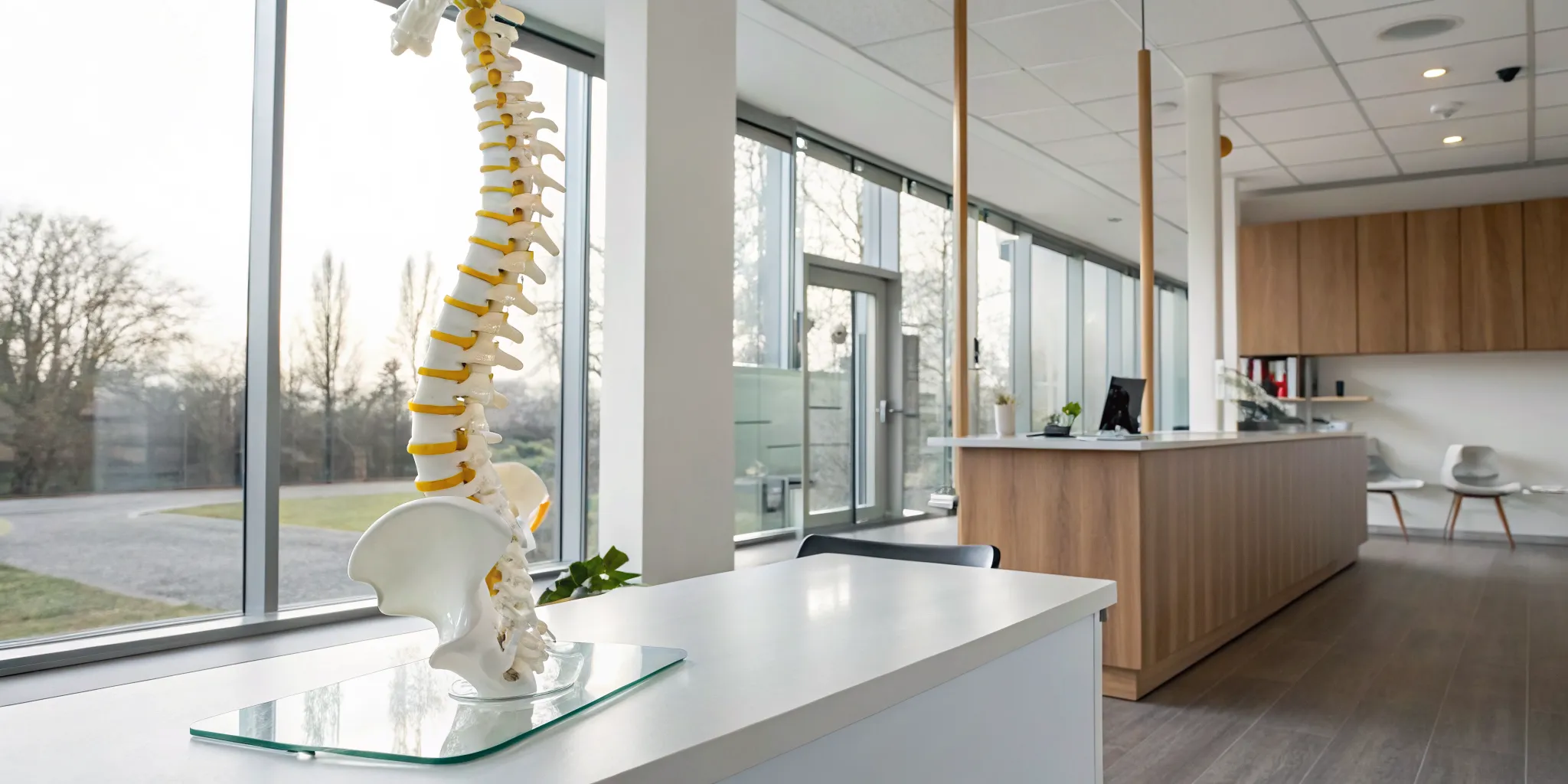 Chiropractic clinic spine model showing a herniated disc.