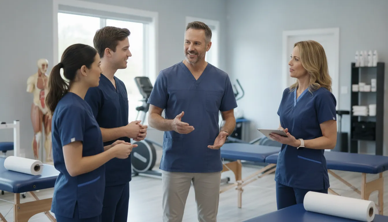 Chiropractic clinic owner leading an associate team