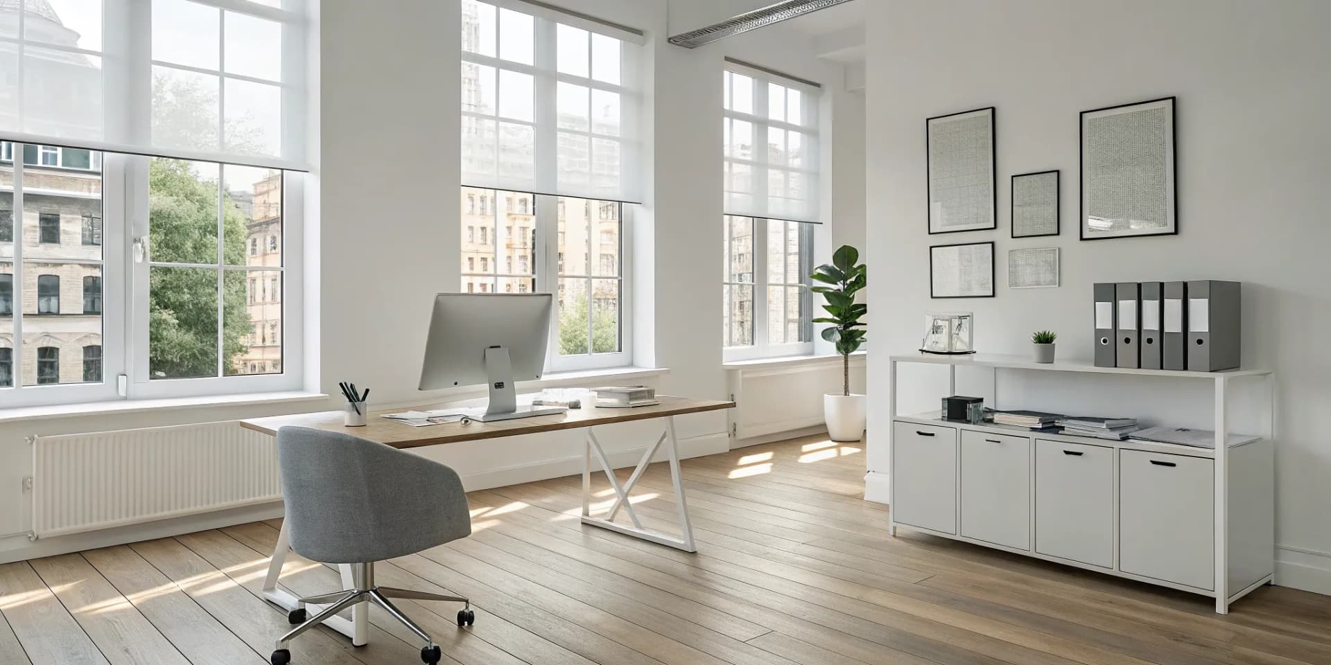 A modern chiropractic clinic office using a computer to automate marketing for patient growth.
