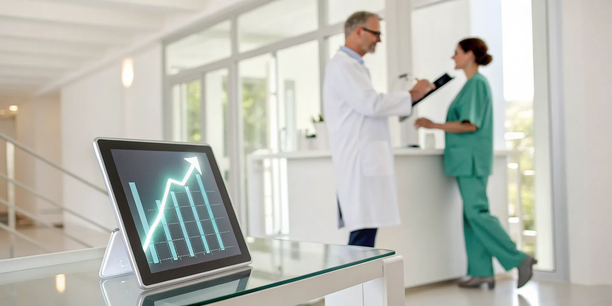 Tablet in a chiropractic clinic showing how laser therapy can increase revenue.