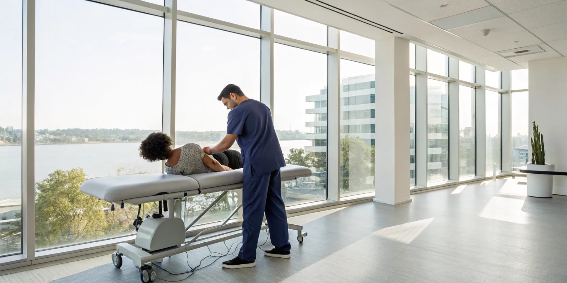 Chiropractor integrating a class 4 laser into their practice to treat a patient.