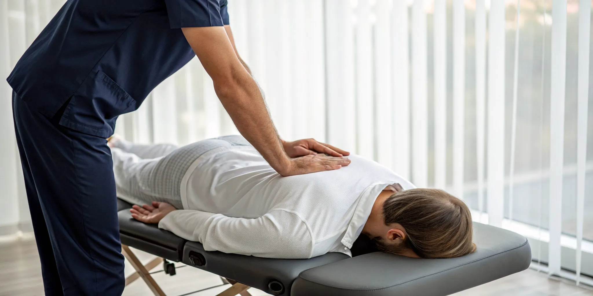 Chiropractor performing a chiropractic adjustment for lower back pain.