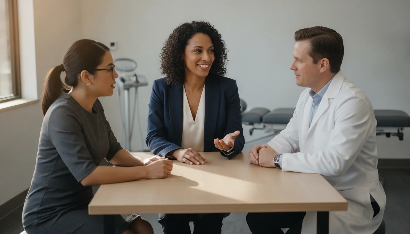Non-medical chiropractic franchise ownership team meeting with a licensed chiropractor