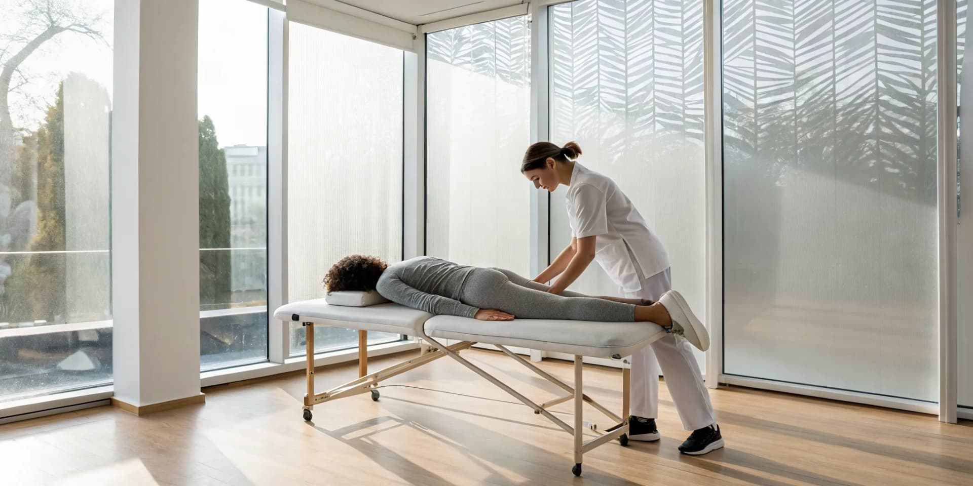 Physical therapist providing non-surgical treatment for a bulging disc.