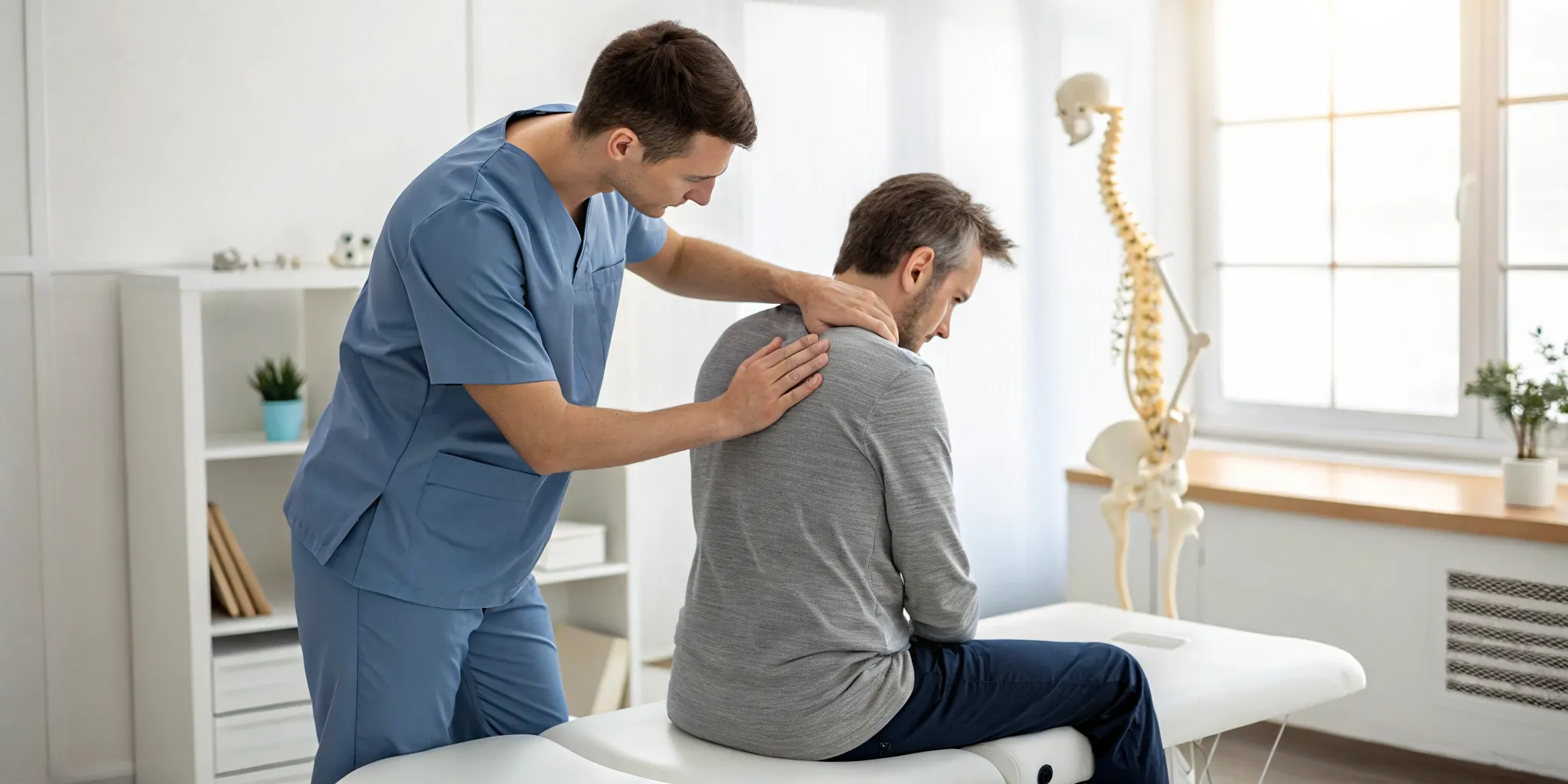 Chiropractor providing a pain management assessment for a patient.