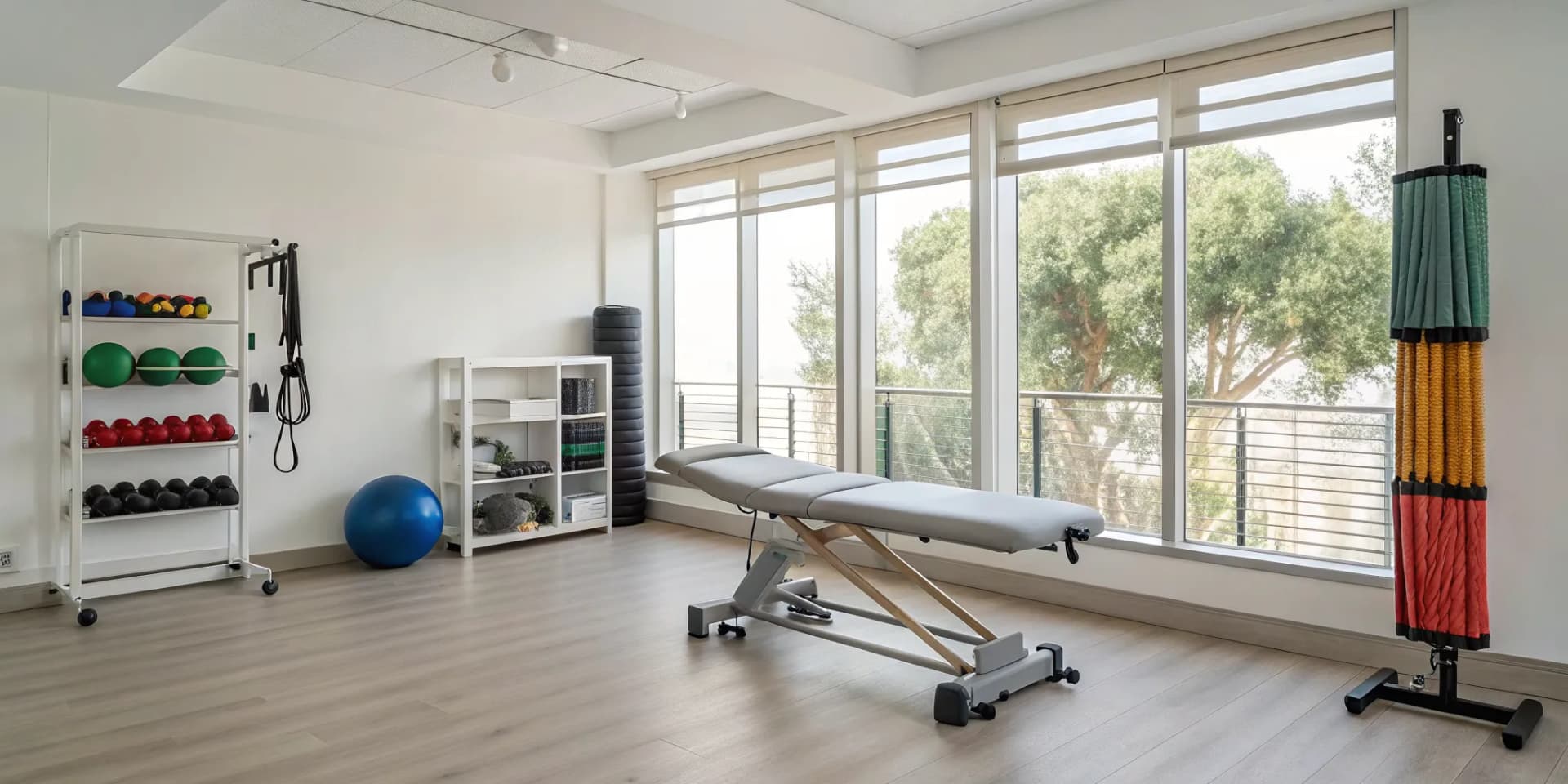 Adding rehab to a chiropractic clinic with a modern therapy room and exercise equipment.