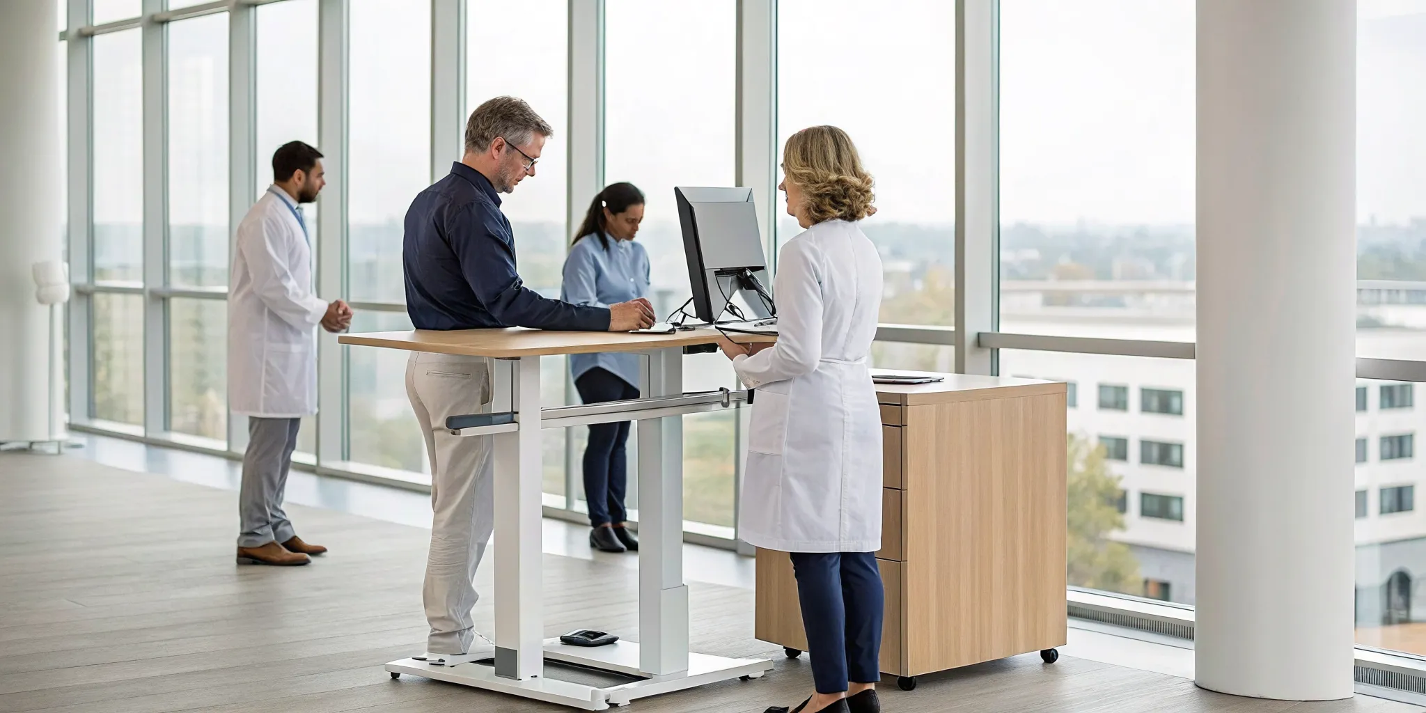 Multiple associates using chiropractic practice management systems in a busy clinic.